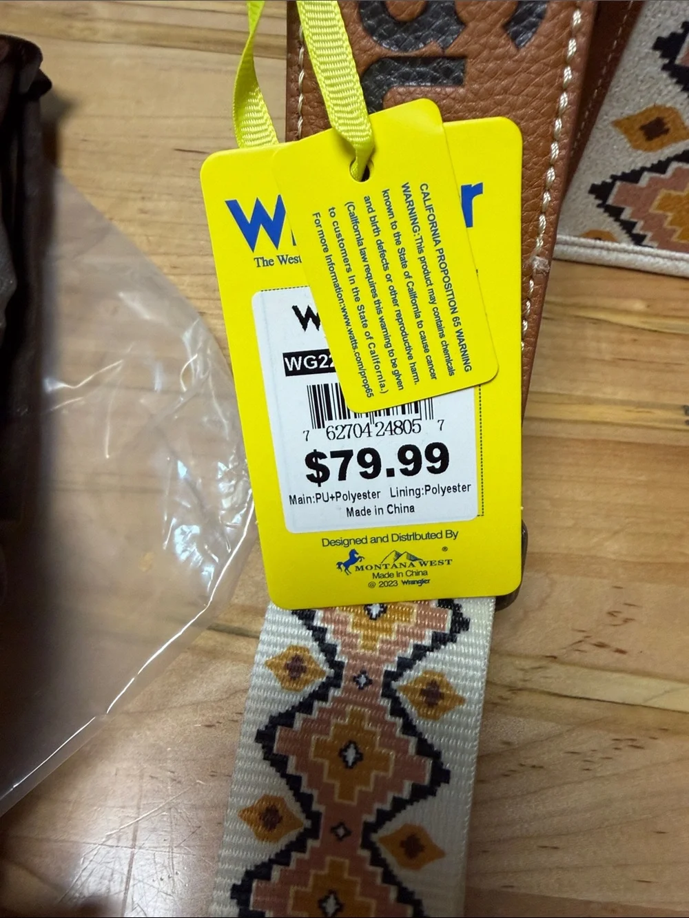 Wrangler Brown, Cream & Yellow Patterned Satchel with Detachable Strap